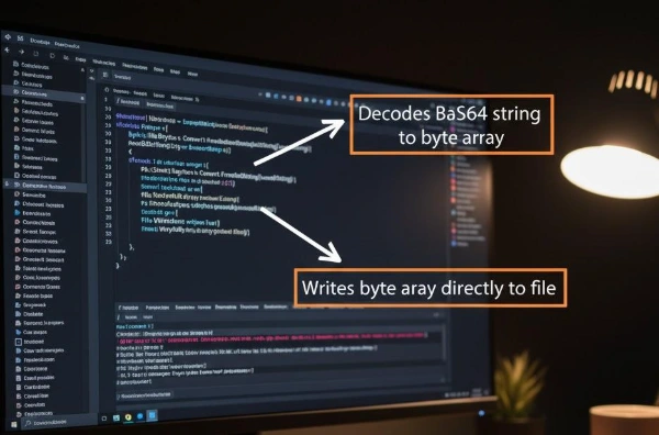C# code showing Convert.FromBase64String with FormatException handling for safe c# base64 decode