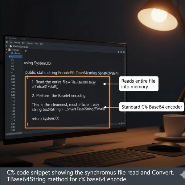 C# code demonstrating File.ReadAllBytes followed by Convert.ToBase64String to perform c# base64 encode