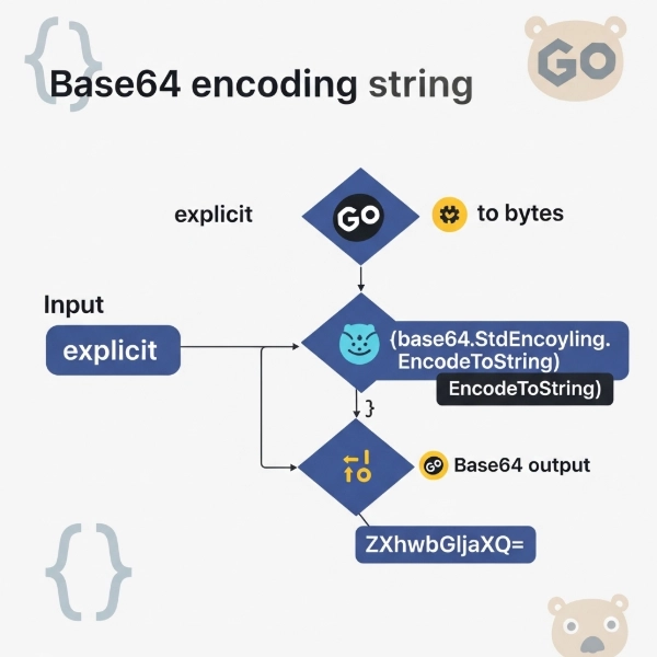 Example of explicit golang base64 encode string implementation using the standard library.