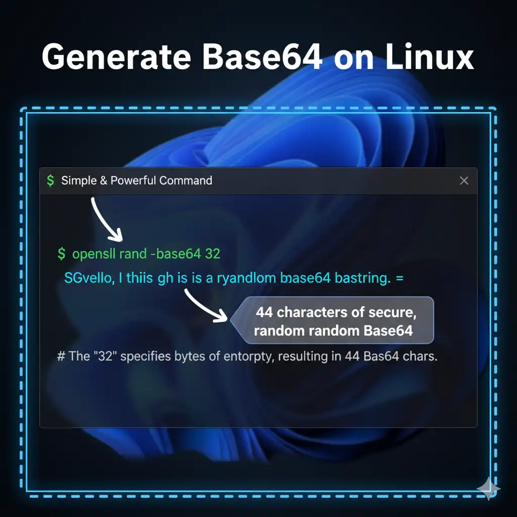Terminal output of the core openssl rand -base64 32 command.